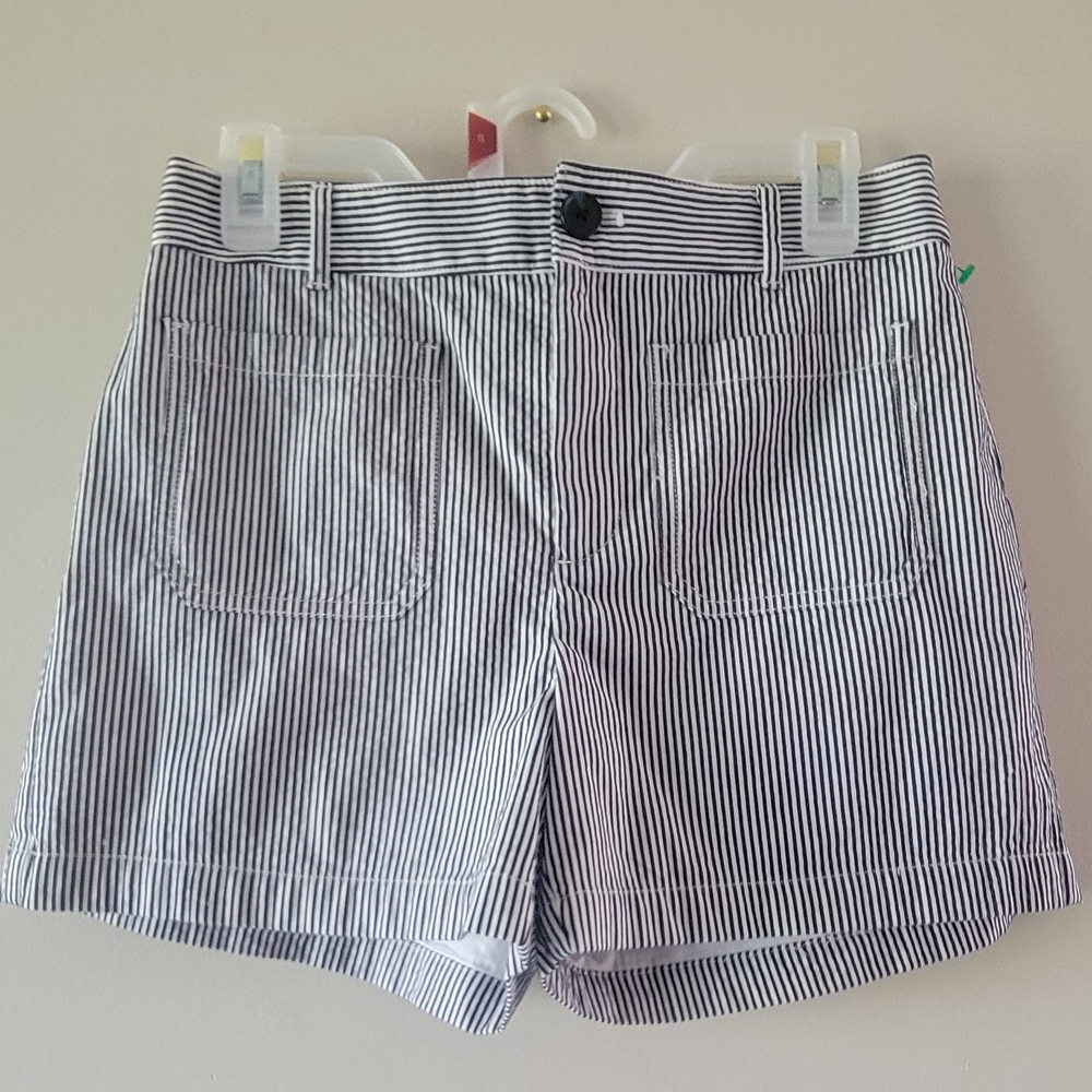 LOFT Navy and White Striped Bermuda Shorts